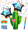 Cactus Pinatas for Mexican Fiesta, Perfect for Birthday and Theme Party Decorations with Fun Party Props with Buster Stick, Blindfold, Confetti, and 2 Balloons